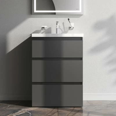 Тумба с раковиной и смесителем 60 AM.PM Gem S M91FSX0602GM напольная на ножках графит матовый