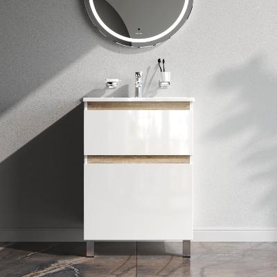 Тумба с раковиной и смесителем 60 AM.PM X-Joy M85AFSX06021WG напольная на ножках белый глянец