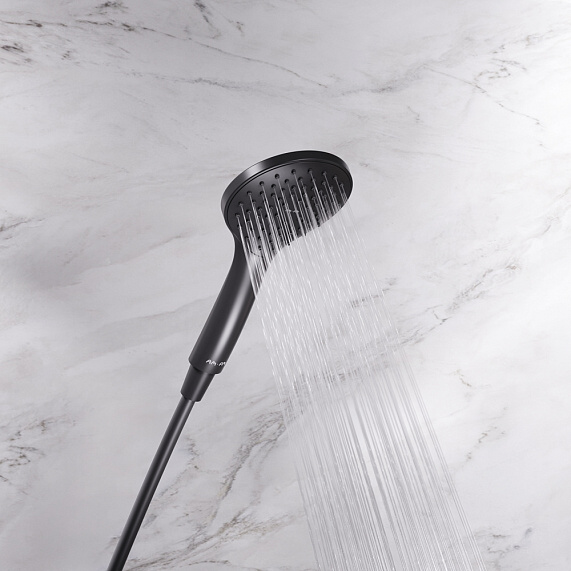 Душевая система AM.PM Gem F42890A14 стойка с тропическим душем, черная матовая + смеситель для ванны, черный матовый-4