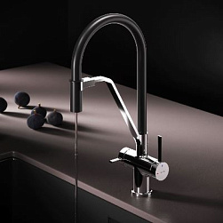 Смеситель для кухни AM.PM Func F8F07802 высокий, хром, с каналом для питьевой воды и гибким черным изливом