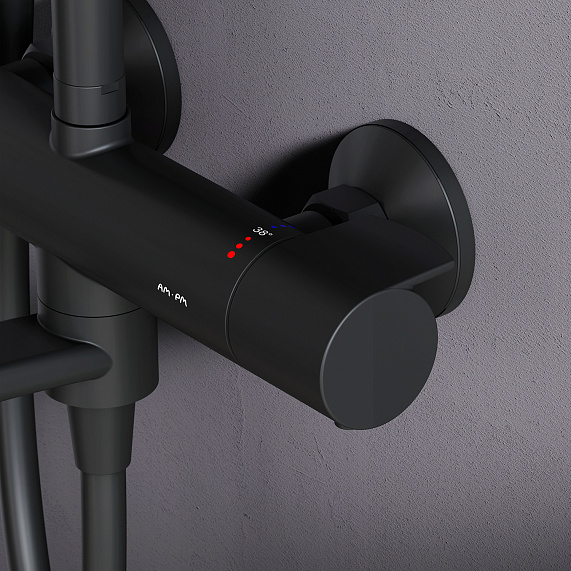 Душевая система AM.PM X-Joy F0785A522 стойка с тропическим душем, термостатом, смесителем, изливом, черная матовая-3