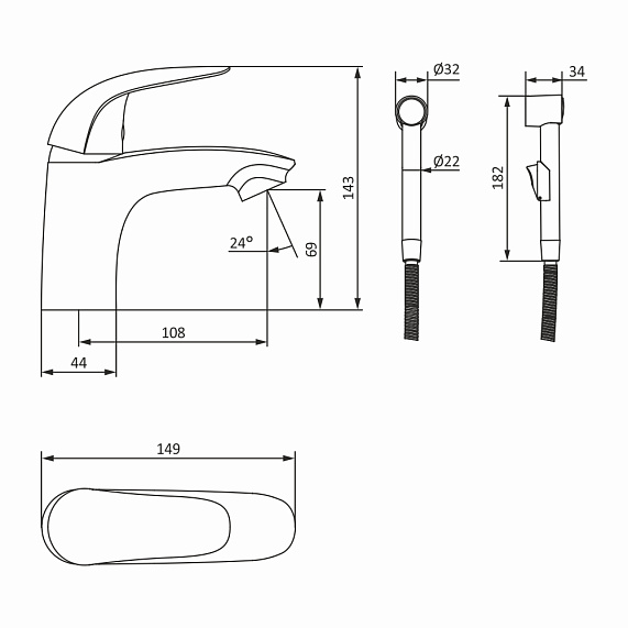 Смеситель для раковины (умывальника) Damixa Eclipse 310300001 с гигиеническим душем, хром-2