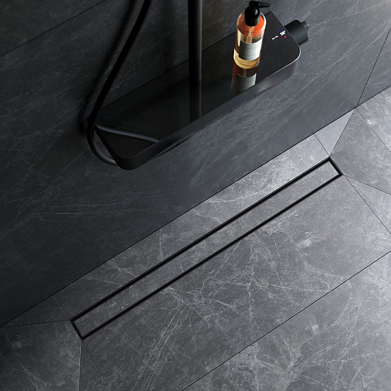 Душевой трап (лоток) 90 AM.PM MasterFlow W01SC-U11-090-04BM комбинированный затвор с черной матовой решеткой под плитку-2