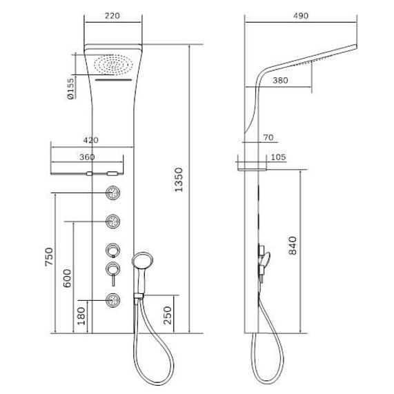 Гидромассажная панель AM.PM Joy W85P-2-136AW стойка с тропическим душем, смесителем, белая матовая-5