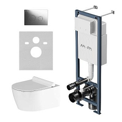 Подвесной унитаз безободковый с инсталляцией Damixa Jupiter IS110151.DX77C1700 сиденьем микролифт, хром механ. клавишей