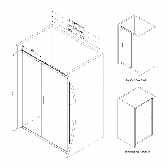 Душевая перегородка с дверью 150x195 AM.PM Gem W90G-150-1-195MT прозрачное стекло, профиль серебристый-3