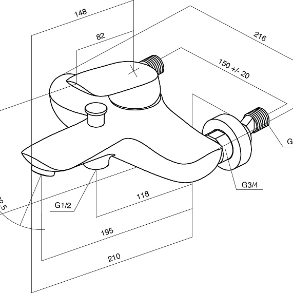 Смеситель для ванны и душа AM.PM Bliss L F5310032 хром-4