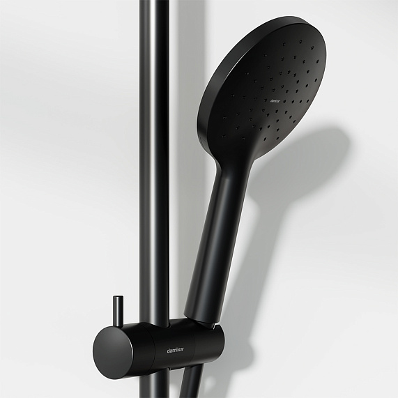 Душевая система Damixa Jupiter 977760300 стойка с тропическим душем, термостатом, смесителем, изливом, черная матовая-2