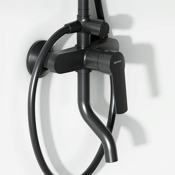 Душевая система Damixa Jupiter 977740300 стойка с тропическим душем, смесителем, изливом, черная матовая-3