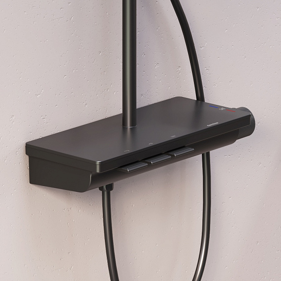 Душевая система Damixa Gala 953760300 стойка с тропическим душем, термостатом, смесителем, черная матовая-2