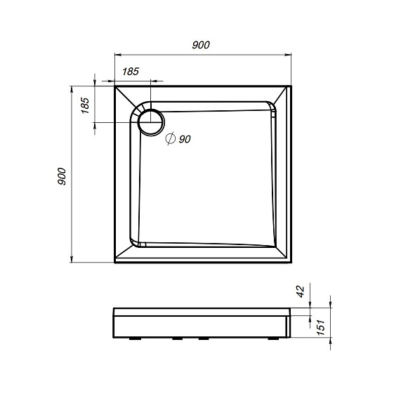 Поддон душевой 90x90 AM.PM Gem W90T-403-090W белый + сифон-5
