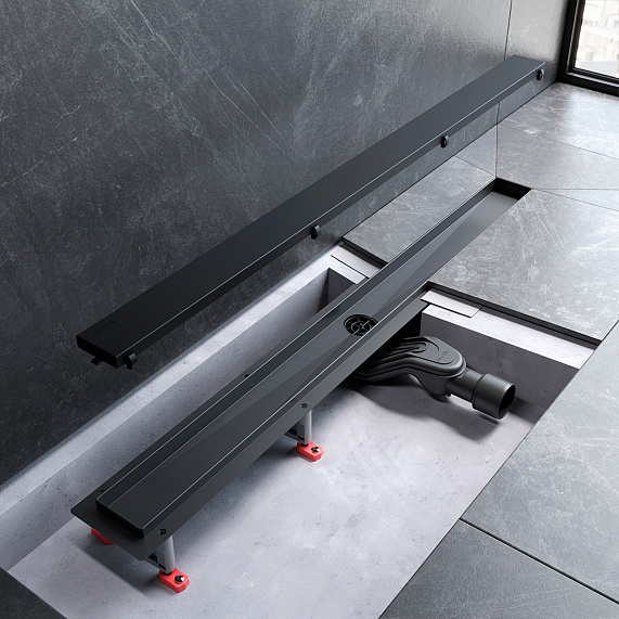 Душевой трап (лоток) 90 AM.PM MasterFlow W01SC-U11-090-04BM комбинированный затвор с черной матовой решеткой под плитку-15