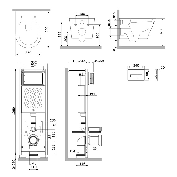 Унитаз подвесной безободковый с инсталляцией AM.PM X-Joy IS110338.851900 сиденьем микролифт, черной механ. клавишей-1