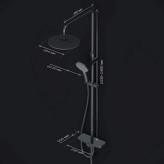 Душевая система AM.PM Like F0780222 стойка с тропическим душем, черная матовая-9