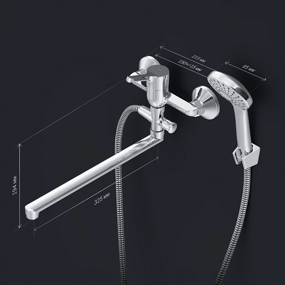 Смеситель для ванны и душа AM.PM X-Joy S F85B90100 длинный излив, душевая лейка, шланг 1500, хром-7