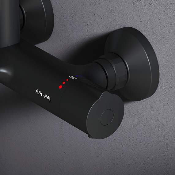 Душевая система AM.PM Like F0780522 стойка с тропическим душем, термостатом, смесителем, изливом, черная матовая-3