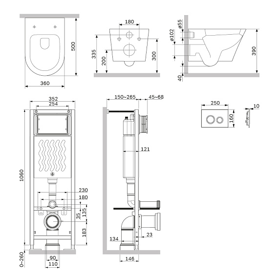 Унитаз подвесной безободковый с инсталляцией AM.PM ErgoFit IS110151.741701 сиденьем микролифт, хром механ. клавишей-2