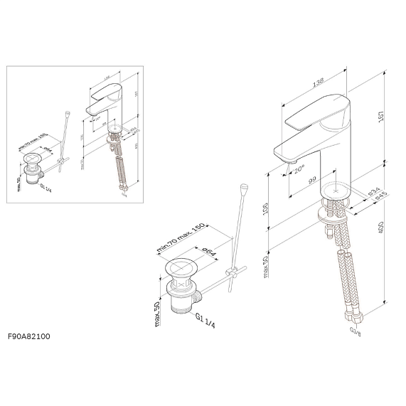 Смеситель для раковины (умывальника) AM.PM Gem F90A82100 с донным клапаном, хром-10