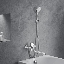 Смеситель для ванны и душа Damixa Eclipse 2.0 489500000 длинный излив, душевая лейка, шланг 1500, хром