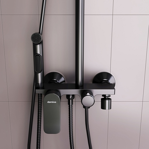 Душевая система Damixa Apollo DX220910300 стойка с тропическим душем, смесителем, черная матовая-4