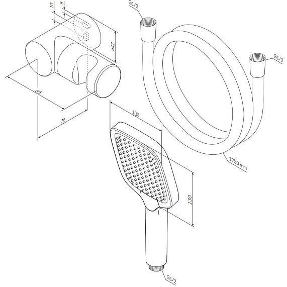 Душевой гарнитур AM.PM Func F0118F000 держатель, шланг, лейка 3 режима, хром-5