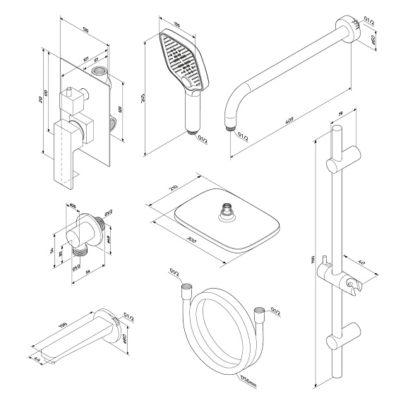 Встраиваемая душевая система Damixa Gala 953540000 хром: тропический верхний душ, ручной душ, излив-6