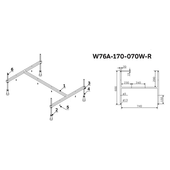 Каркас для ванны 170 AM.PM Sense W76A-170-070W-R