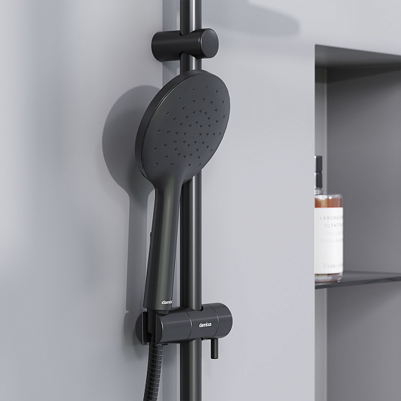 Душевая система Damixa Jupiter 977770300 стойка с тропическим душем, гигиеническим душем, смесителем, изливом, черная-2