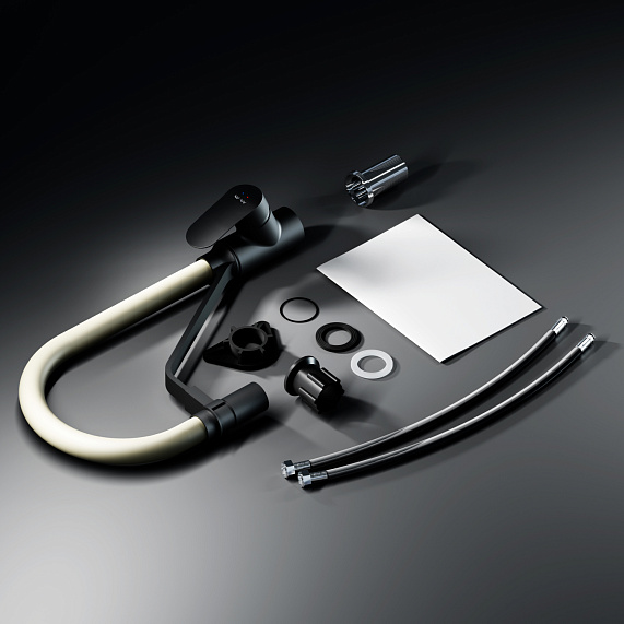 Смеситель для кухни AM.PM Like F8007826 высокий, черный, с бежевым гибким изливом и каналом питьевой воды-8