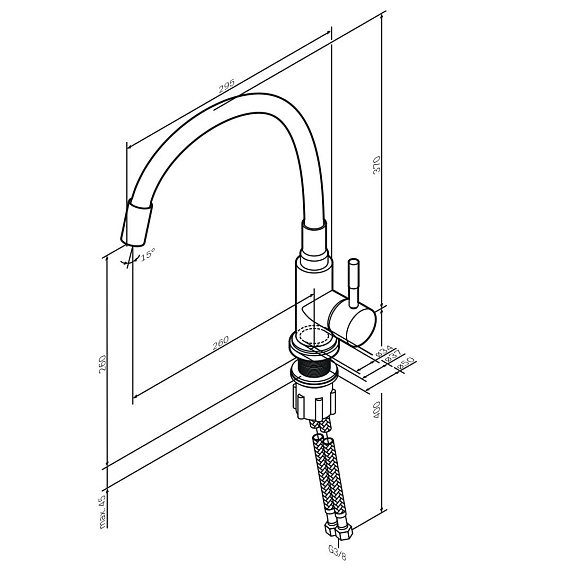 Смеситель для кухни AM.PM X-Joy S F85B07605 высокий, хром, с серым гибким изливом-9