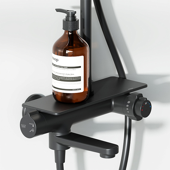 Душевая система Damixa Jupiter 977760300 стойка с тропическим душем, термостатом, смесителем, изливом, черная матовая-3