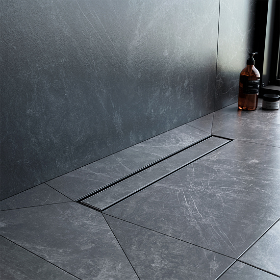 Душевой трап (лоток) 50 AM.PM MasterFlow W01SC-U11-050-04BM комбинированный затвор с черной матовой решеткой под плитку-6