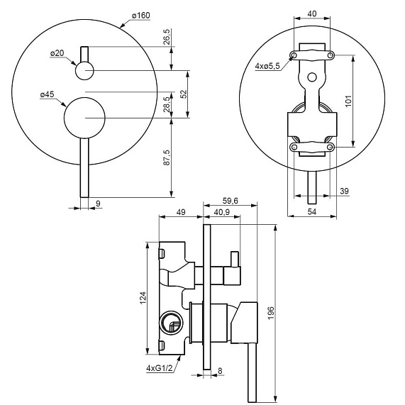 Смеситель для ванны и душа Damixa Scandinavian Pure 367100000 встраиваемый-4