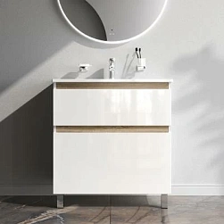 Тумба с раковиной и смесителем 80 AM.PM X-Joy M85AFSX0802WG напольная на ножках белый глянец