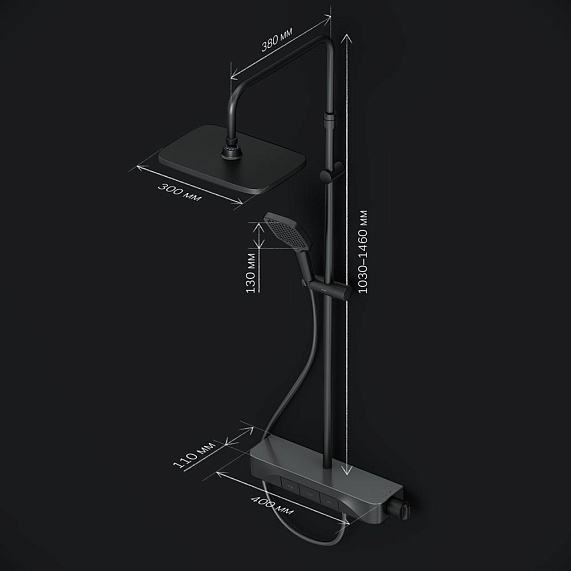 Душевая система AM.PM Func F078F322 стойка с тропическим душем, термостатом, смесителем, изливом, черная-10
