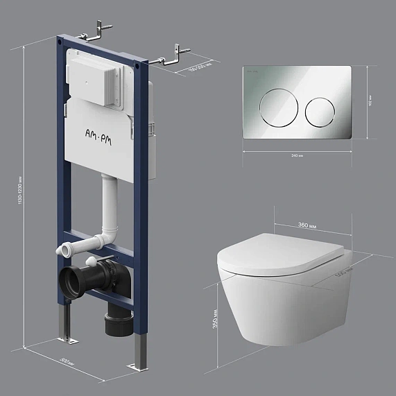 Унитаз подвесной безободковый с инсталляцией AM.PM Func IS90151.8F1701 сиденьем микролифт, хром механ. клавишей-9