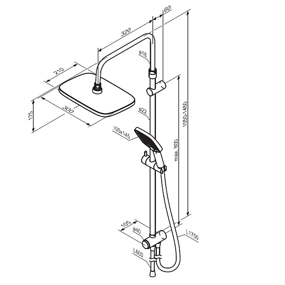 Душевая система Damixa Gala 953000000 стойка с тропическим душем, хром-6