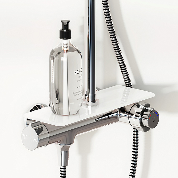 Душевая система Damixa Jupiter 977750000 стойка с тропическим душем, термостатом, смесителем, хром-3