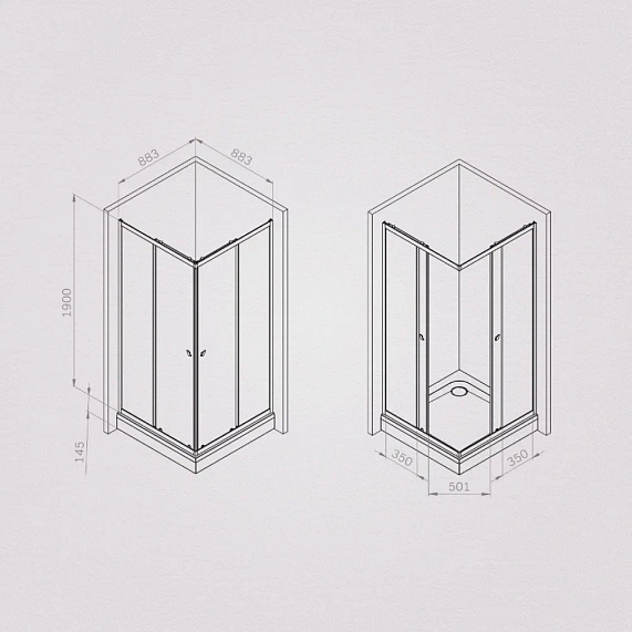 Душевое ограждение без поддона 90x90 AM.PM Sunny W87G-403-9090-BT профиль черный матовый-6