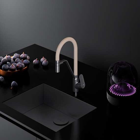 Смеситель для кухни AM.PM Like F8007826 высокий, черный, с бежевым гибким изливом и каналом питьевой воды-4