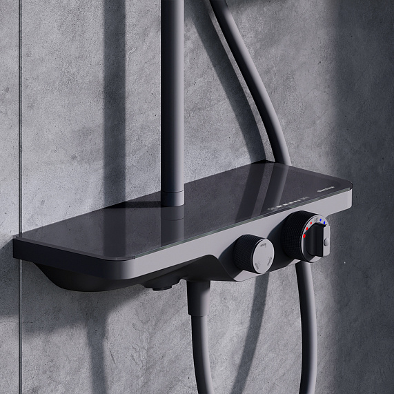 Душевая система Damixa Apollo 947760300 стойка с тропическим душем, термостатом, смесителем, черная матовая-3