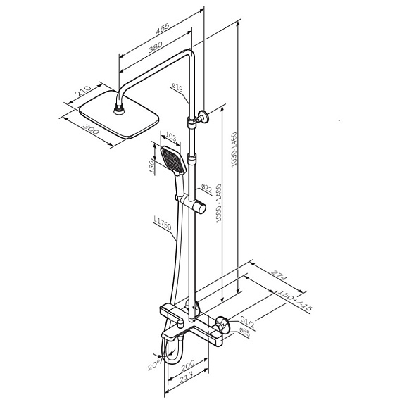 Душевая система AM.PM Func F078F522 стойка с тропическим душем, термостатом, смесителем, изливом, черная-11