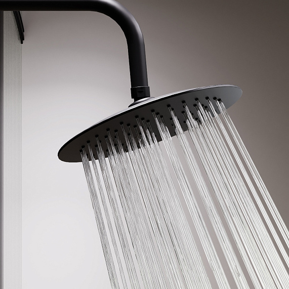 Душевая система Damixa Scandinavian Pure 936810300 стойка с тропическим душем, термостатом, смесителем, изливом, черная матовая-4