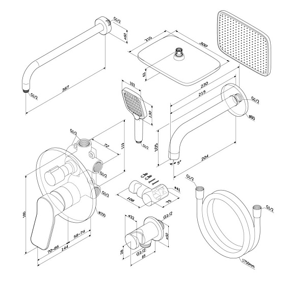 Встраиваемая душевая система AM.PM X-Joy FB85A3RH40 хром: тропический верхний душ, излив с душевой лейкой-9