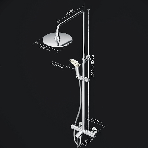 Душевая система AM.PM Gem F0790520 стойка с тропическим душем, термостатом, смесителем, изливом, хром-9