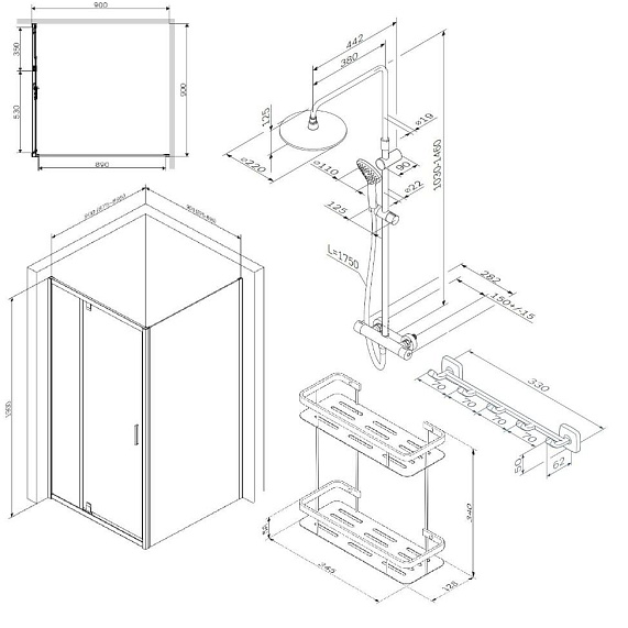 Секция ванны и душа AM.PM Gem WK90DJ-4