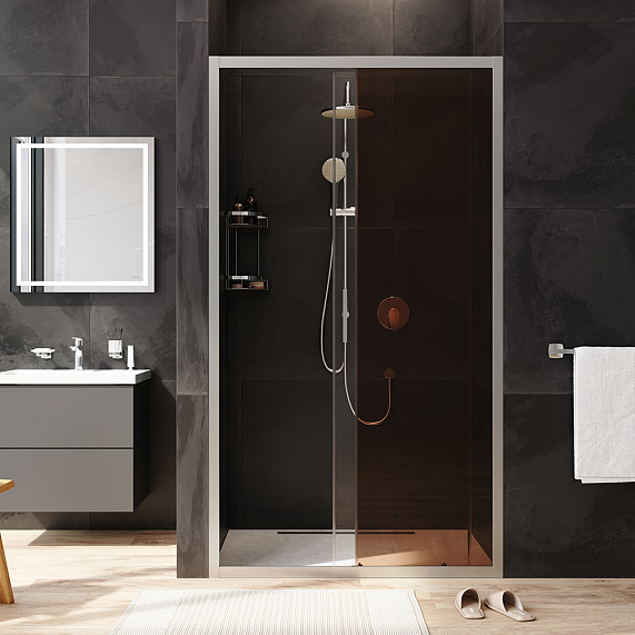 Душевая перегородка с дверью 110x195 AM.PM Gem W90G-110-1-195MBr бронзовое стекло, профиль серебристый-2