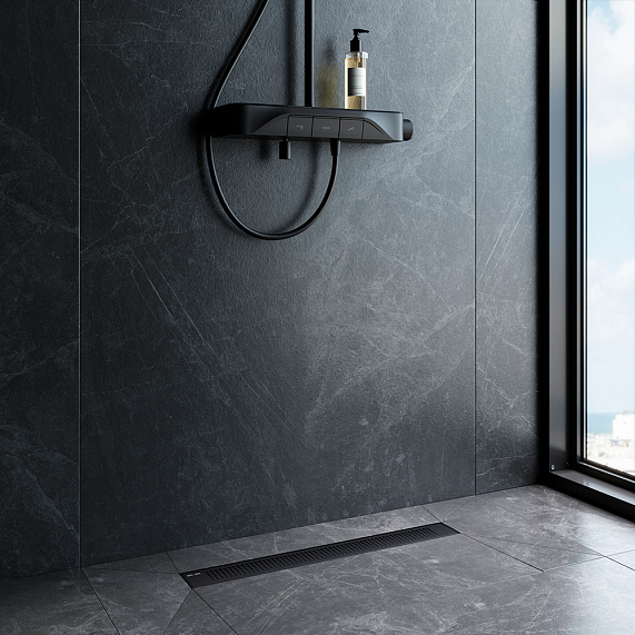 Душевой трап (лоток) 60 AM.PM PrimeFlow W02SC-P11-060-01BM комбинированный затвор с черной матовой решеткой-2