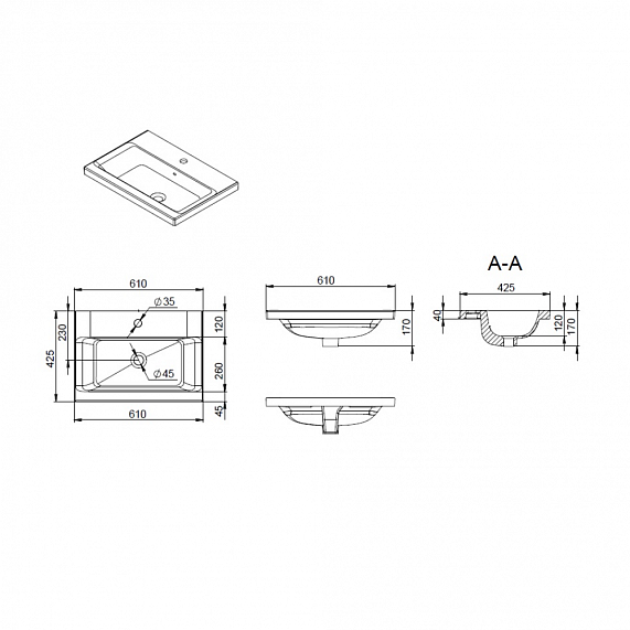 Мебель для ванной 60 AM.PM Gem подвесная, графит подвесная-5
