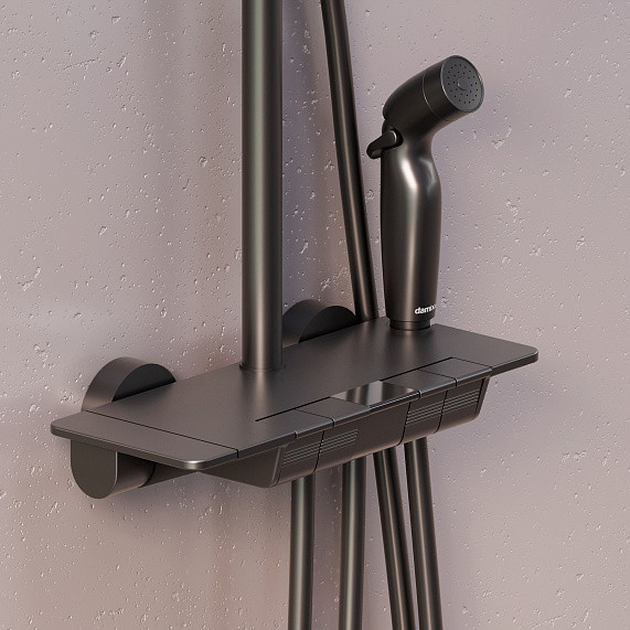 Душевая система Damixa Gala 953770300 стойка с тропическим душем, термостатом, смесителем, черная матовая-2